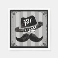 Hipster Mr. Moustache Hat Glasses 1st Birthday One