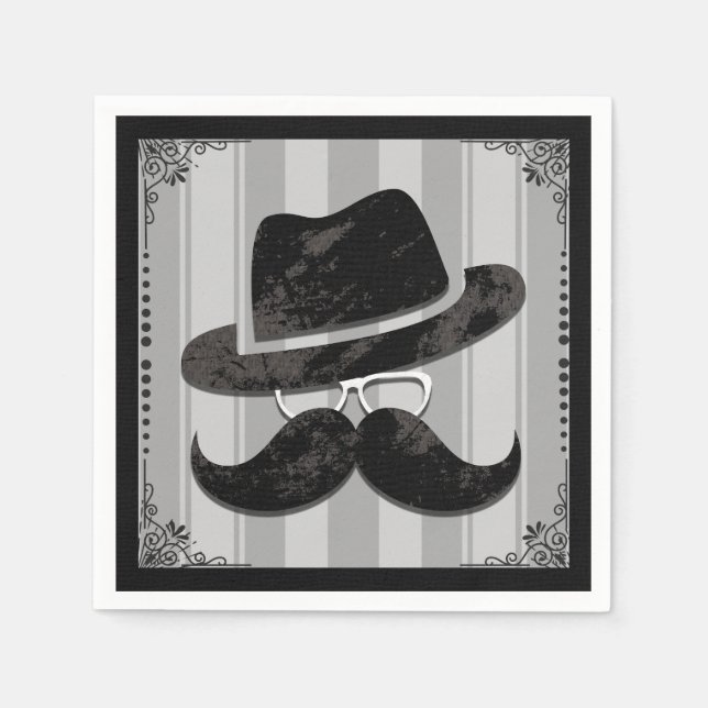 Hipster Mr. Moustache Hat Glasses Birthday Party Napkin (Front)