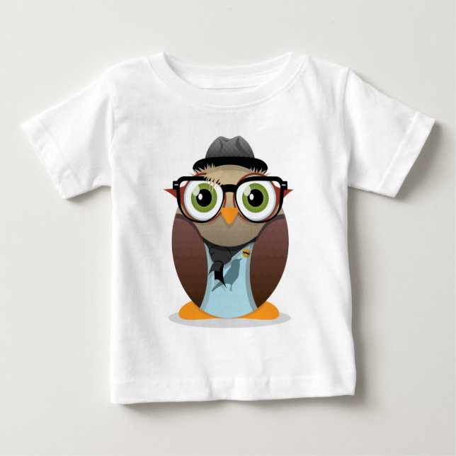 Hipster Owl small print Baby T-Shirt (Front)