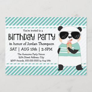 Hipster Panda Kids Birthday Party Invitation