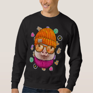 Hipster Pig Geek Nerd Glasses Farm Animal Love Pea Sweatshirt