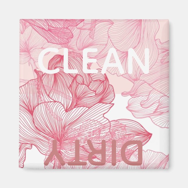 hipster pink floral pattern clean dirty dishwasher magnet (Front)