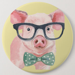 Hipster Pink Pig 6 Cm Round Badge
