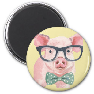 Hipster Pink Pig Magnet