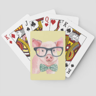 Hipster Pink Pig Playing Cards