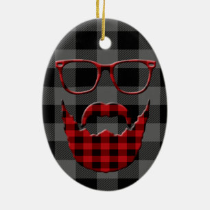 Hipster Plaid Beard Ceramic Tree Decoration