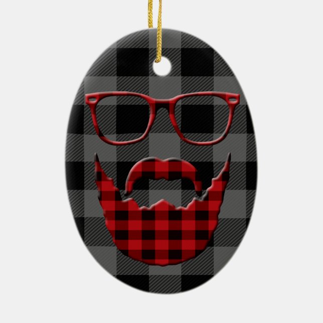 Hipster Plaid Beard Ceramic Tree Decoration (Back)