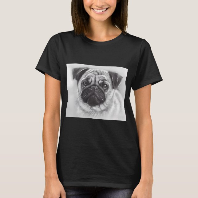Hipster Pug Dog Line Drawing T-Shirt (Front)