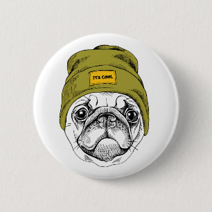 Hipster Pug It's Cool 6 Cm Round Badge