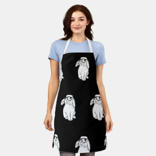 Hipster Rabbit Funny Bunny With Glasses Cute Anima Apron