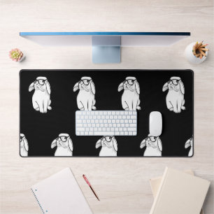 Hipster Rabbit Funny Bunny With Glasses Cute Anima Desk Mat