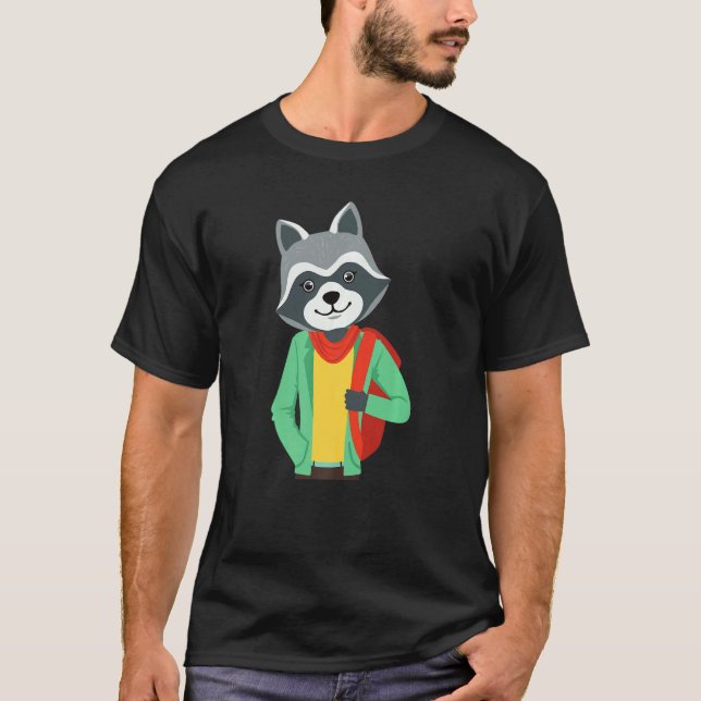 Hipster Racoon Wearing Jacket Goofy Geek Racoon T-Shirt (Front)