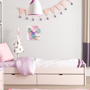 Hipster Rainbow Feathers Clock