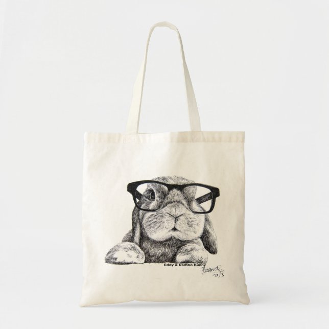 Hipster Rambo Bunny Tote Bag (Front)