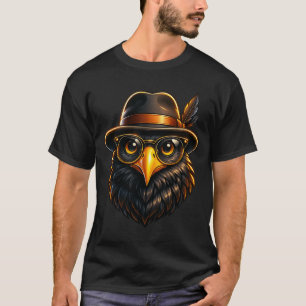 Hipster Raven with Hat & Glasses T-Shirt
