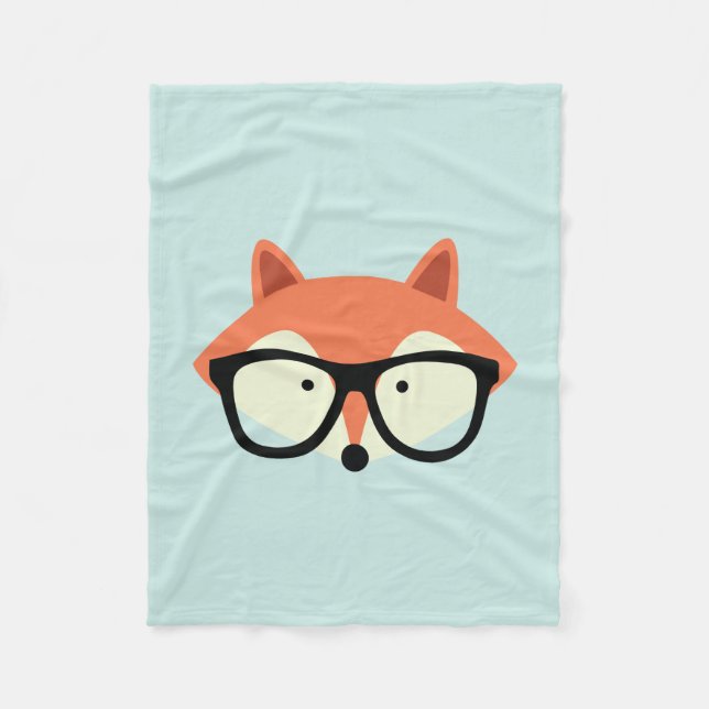 Hipster Red Fox Fleece Blanket (Front)
