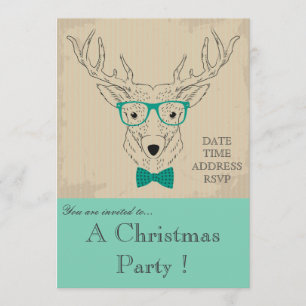 Hipster reindeer Christmas party invitation