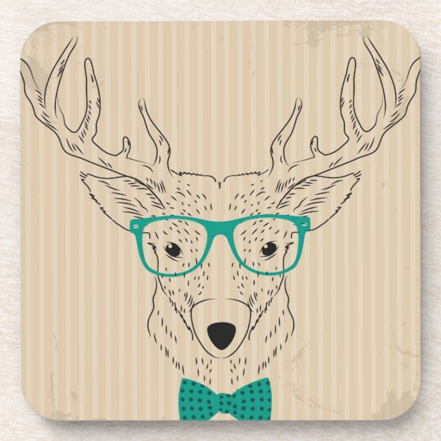 Hipster Reindeer Elk with glasses grungy Christmas Coaster (Front)
