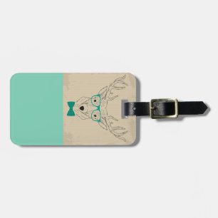 Hipster Reindeer Elk with glasses grungy Christmas Luggage Tag