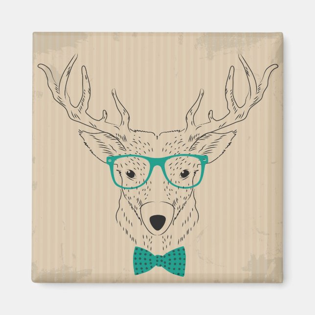 Hipster Reindeer Elk with glasses grungy Christmas Magnet (Front)