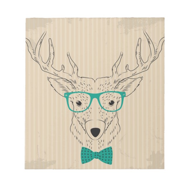 Hipster Reindeer Elk with glasses grungy Christmas Notepad (Front)