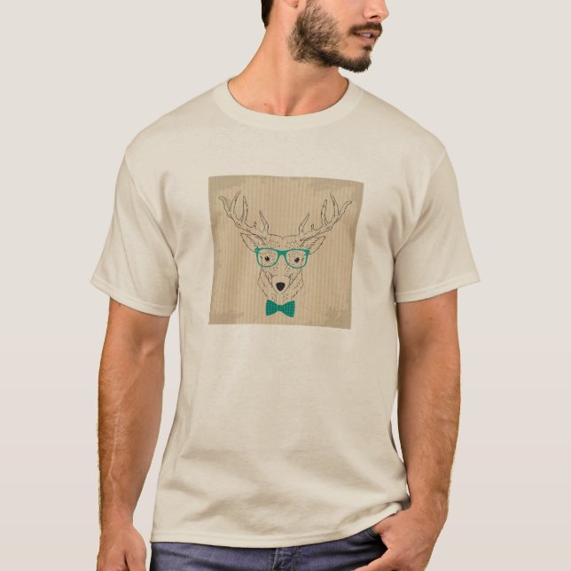 Hipster Reindeer Elk with glasses grungy Christmas T-Shirt (Front)