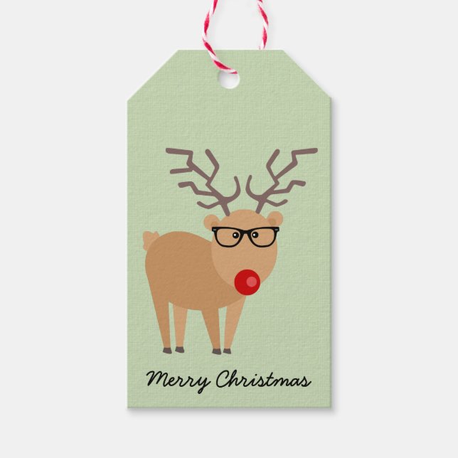 Hipster Reindeer Rustic Christmas Gift Tag (Front)