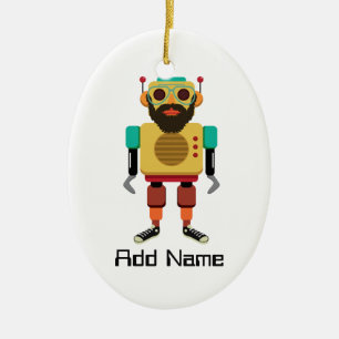 Hipster Retro Robot Ceramic Tree Decoration