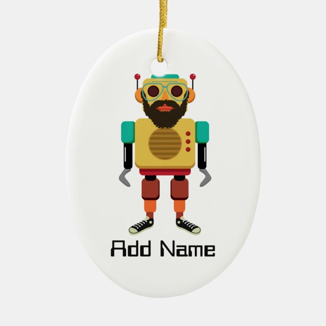 Hipster Retro Robot Ceramic Tree Decoration (Front)