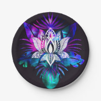 Hipster Retro Tech Teal Purple Lotus Flower Leaf