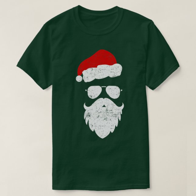 Hipster Santa Beard Aviator Sunglasses and Hat  T-Shirt (Design Front)