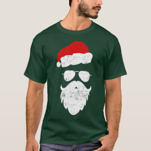Hipster Santa Beard Aviator Sunglasses and Hat  T-Shirt
