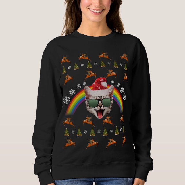 Hipster Santa Cat Christmas Tee Funny Xmas Kitty M (Front)