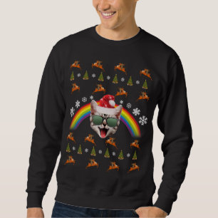 Hipster Santa Cat Christmas Tee Funny Xmas Kitty M