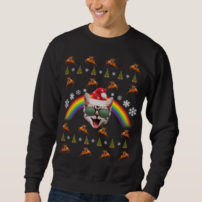 Hipster Santa Cat Christmas Tee Funny Xmas Kitty M (Front)