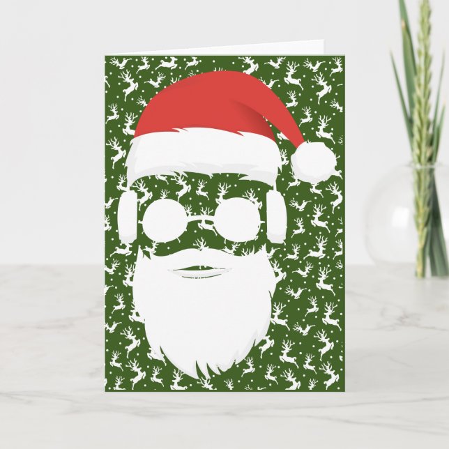Hipster Santa Claus Reindeer Ugly Christmas Gift Holiday Card (Front)