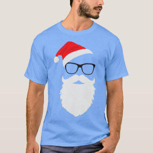 Hipster Santa Face with Hat beard  Glasses Christm T-Shirt