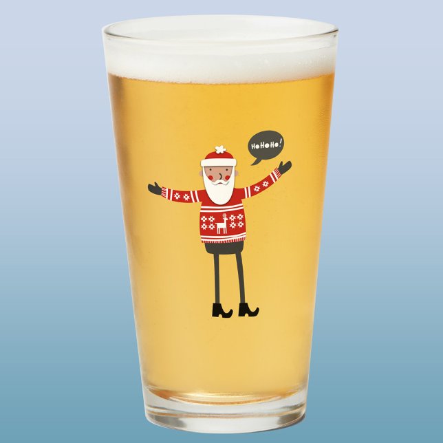 Hipster Santa Glass (Hipster Santa Claus in skinny jeans fun Christmass glass tumbler)