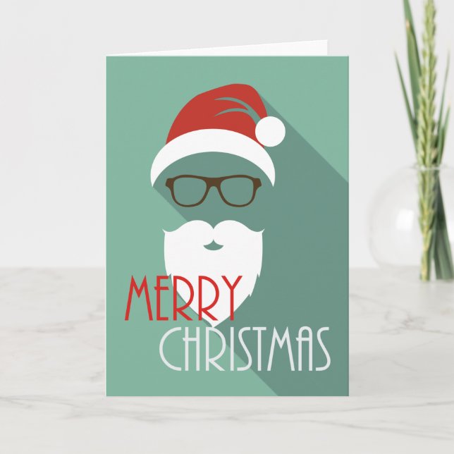 Hipster Santa Modern Merry Christmas Greeting Card (Front)