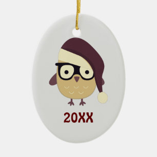 Hipster Santa Owl Ceramic Tree Decoration