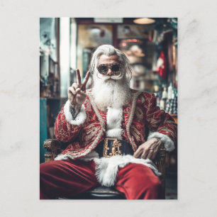 Hipster Santa Strikes a Pose Peace Holiday Vibes Postcard