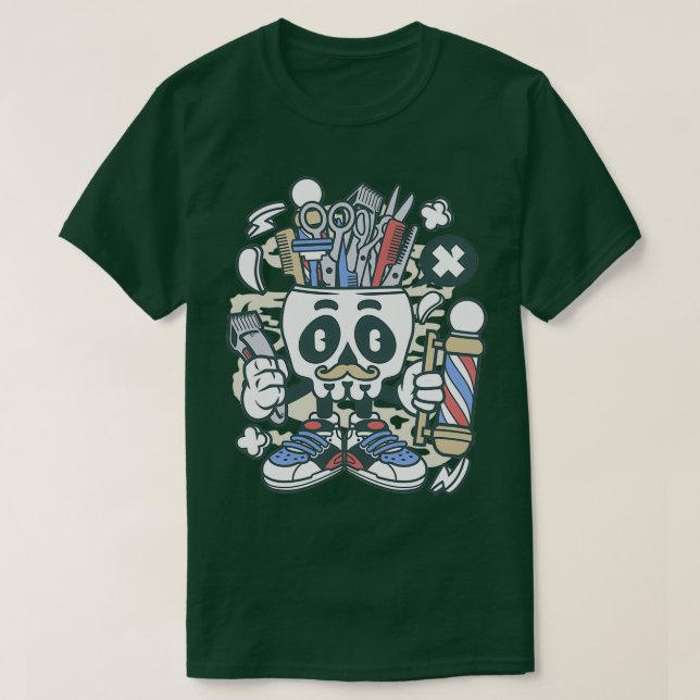 Hipster Skull Barber T-Shirt (Design Front)