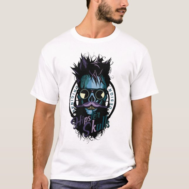 hipster skull skull logo bearded skull T-Shirt (Front)