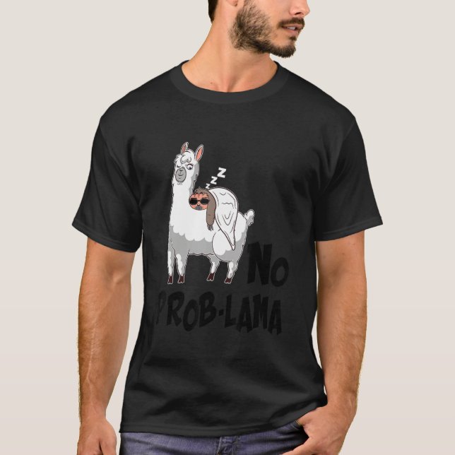 Hipster sloth sleeping on alpaca lama with sunglas T-Shirt (Front)