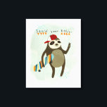 Hipster Sloth | Slow Your Roll Canvas Print<br><div class="desc">This watercolor print features a skater sloth and cute phrase | By June Erica Vess. Image ID: 109333D</div>