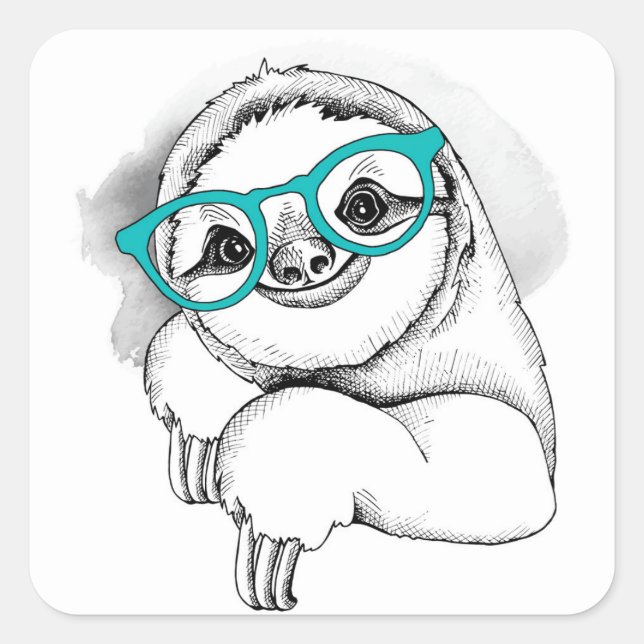 Hipster Sloth Square Sticker (Front)
