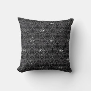 Hipster sugar SKULL BAROQUE pattern black Cushion