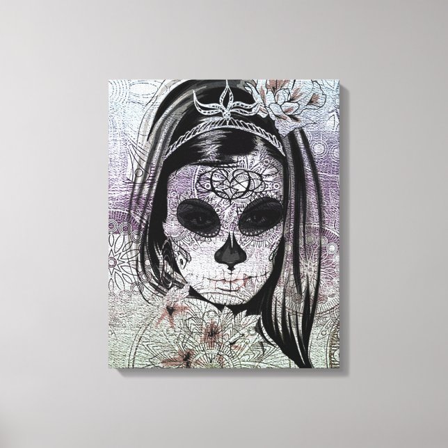 Hipster Sugar Skull Lady Canvas Print (Front)