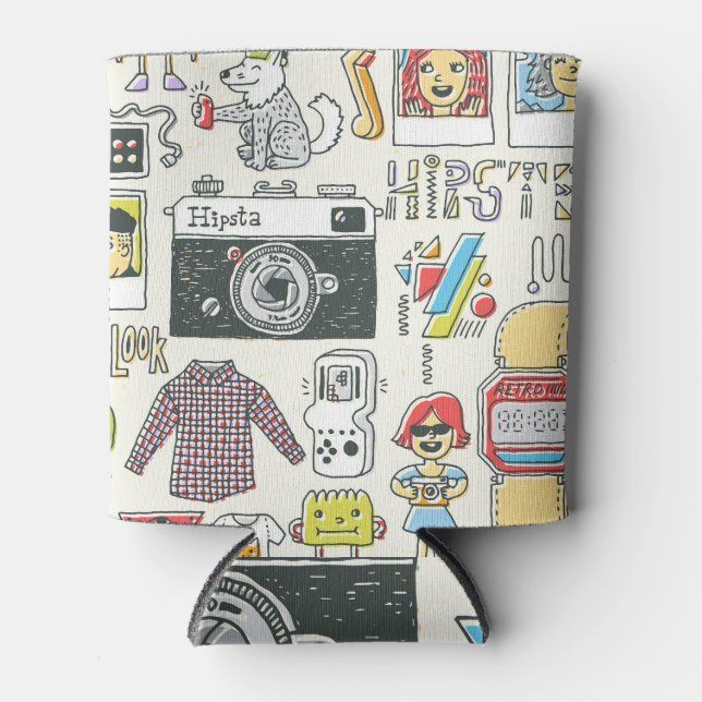 Hipster swag: hand-drawn doodle set can cooler (Front)