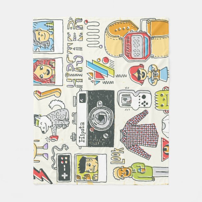 Hipster swag: hand-drawn doodle set fleece blanket (Front)